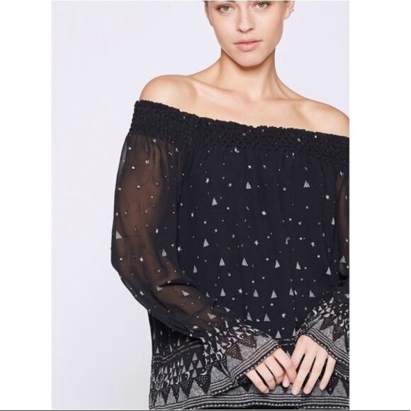 Joie off the Shoulder 100% Silk Celestial Black Ruched Blouse Top sz XS - Picture 2 of 8